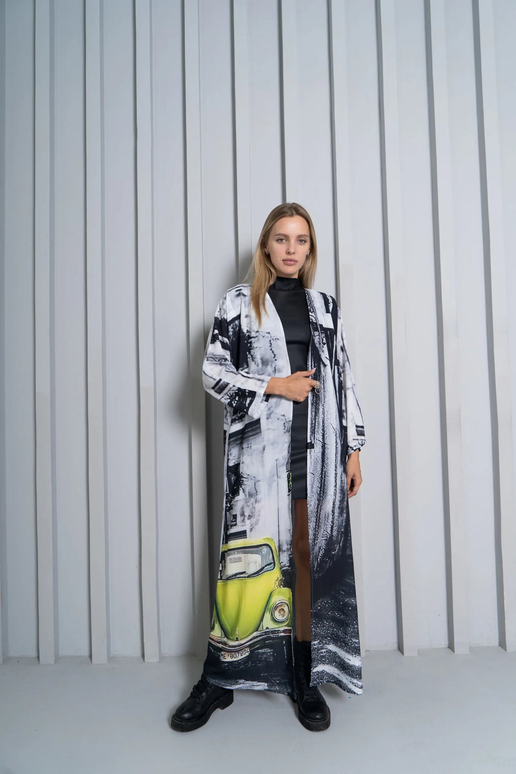 Neon Drive Car Abstract Print Long Kimono