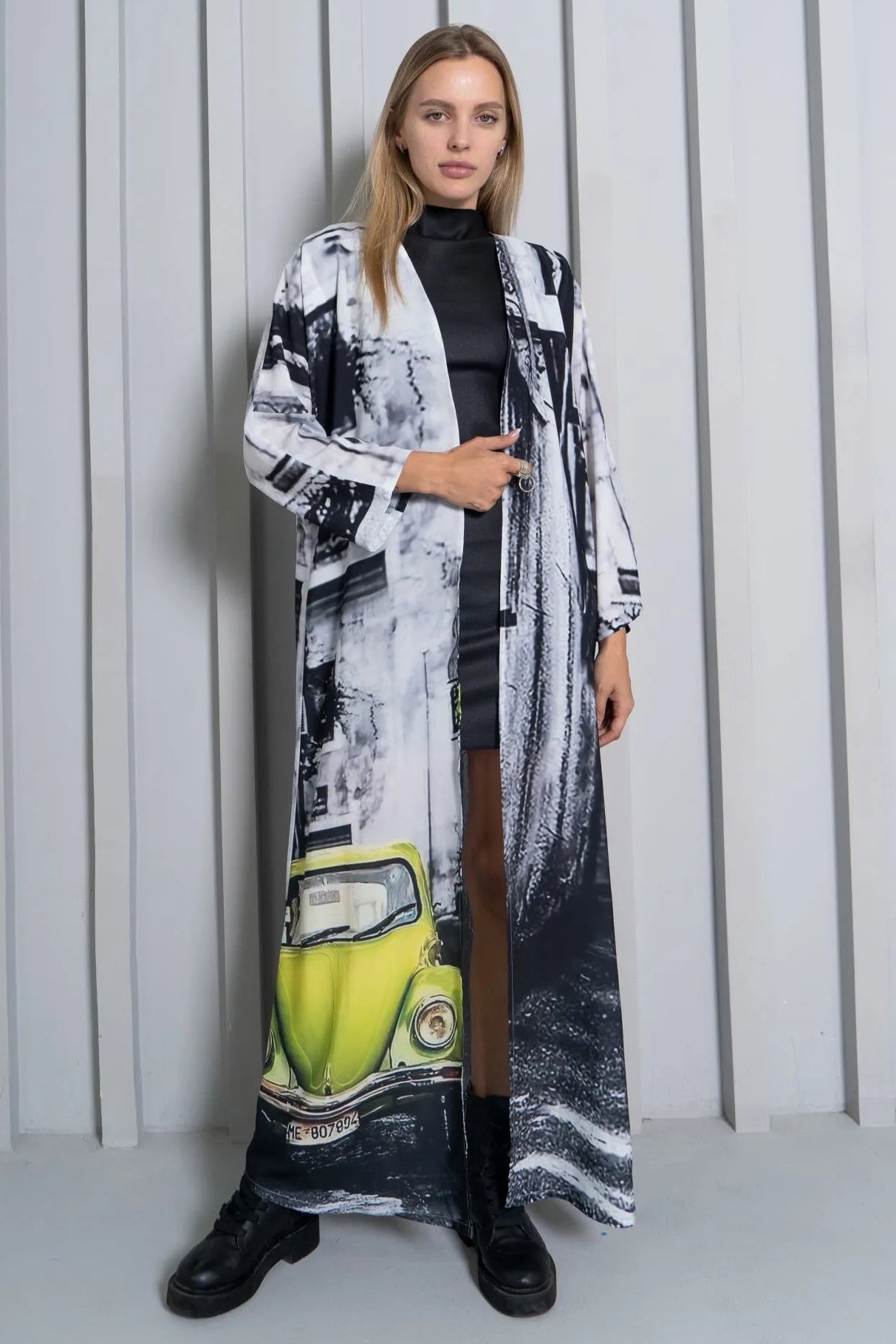 Neon Drive Car Abstract Print Long Kimono