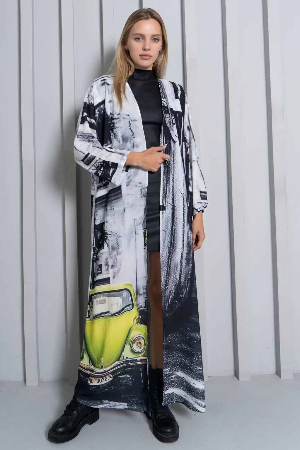 Neon Drive Car Abstract Print Long Kimono
