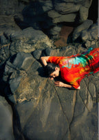 Roar Abstract Print Sheer Short kaftan