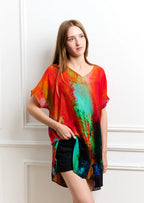 Roar Abstract Print Sheer Short kaftan