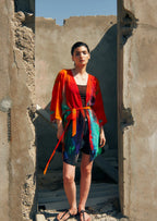 Roar Abstract Print Sheer Short kimono