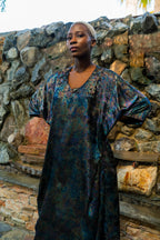 Shadow Of Sequin Shimmer Rainbow Black Long Kaftan - Party Dress