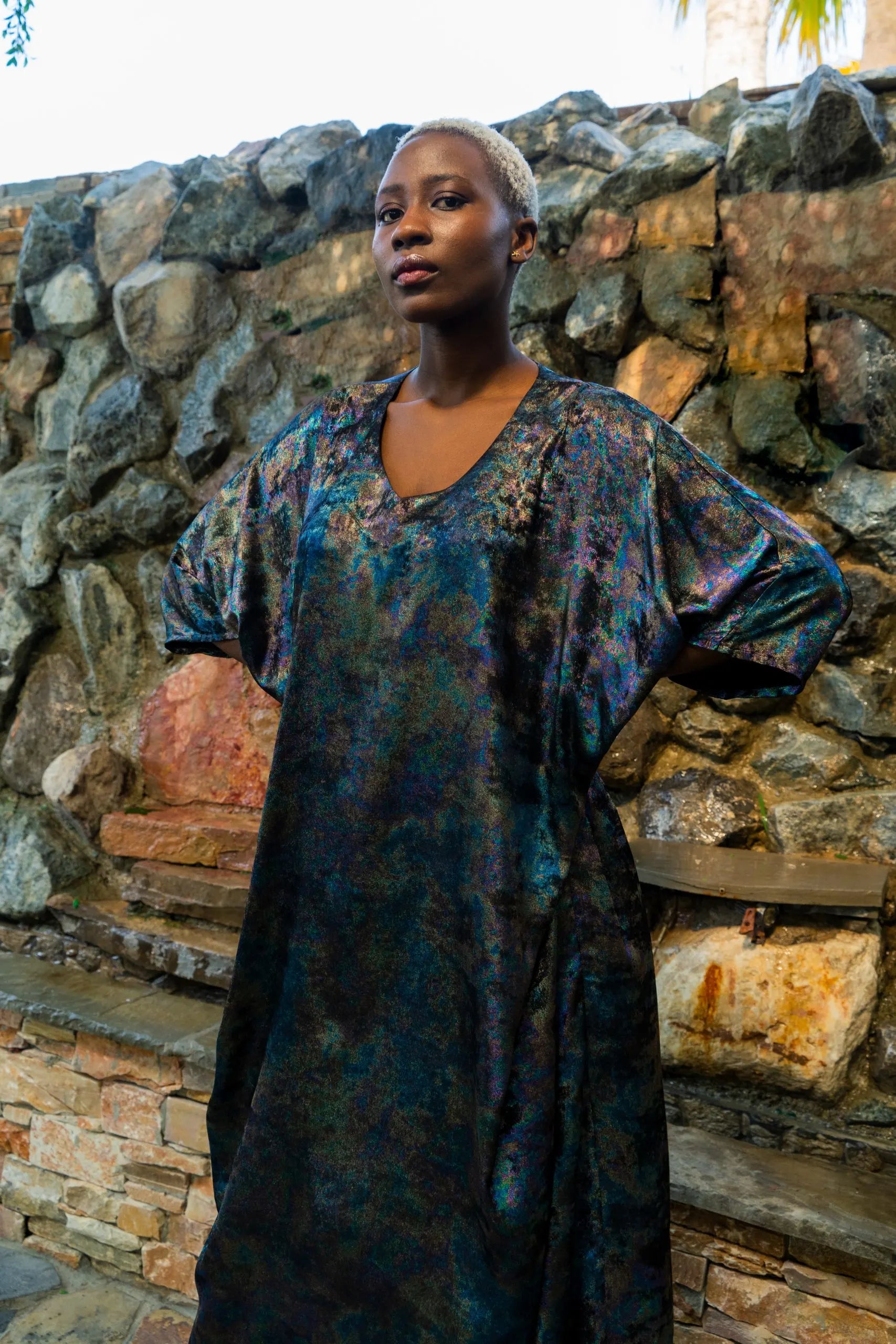 Shadow Of Sequin Shimmer Rainbow Black Long Kaftan - Party Dress