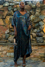 Shadow Of Sequin Shimmer Rainbow Black Long Kaftan - Party Dress