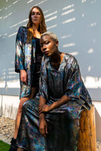 Shadow Of Sequin Shimmer Rainbow Black Long Kaftan - Party Dress