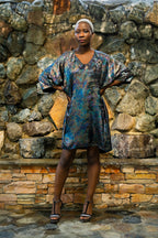 Shadow Of Sequin Shimmer Rainbow Black Short Kaftan - Party Dress