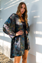 Shadow Of Sequin Shimmer Rainbow Black Short Kimono