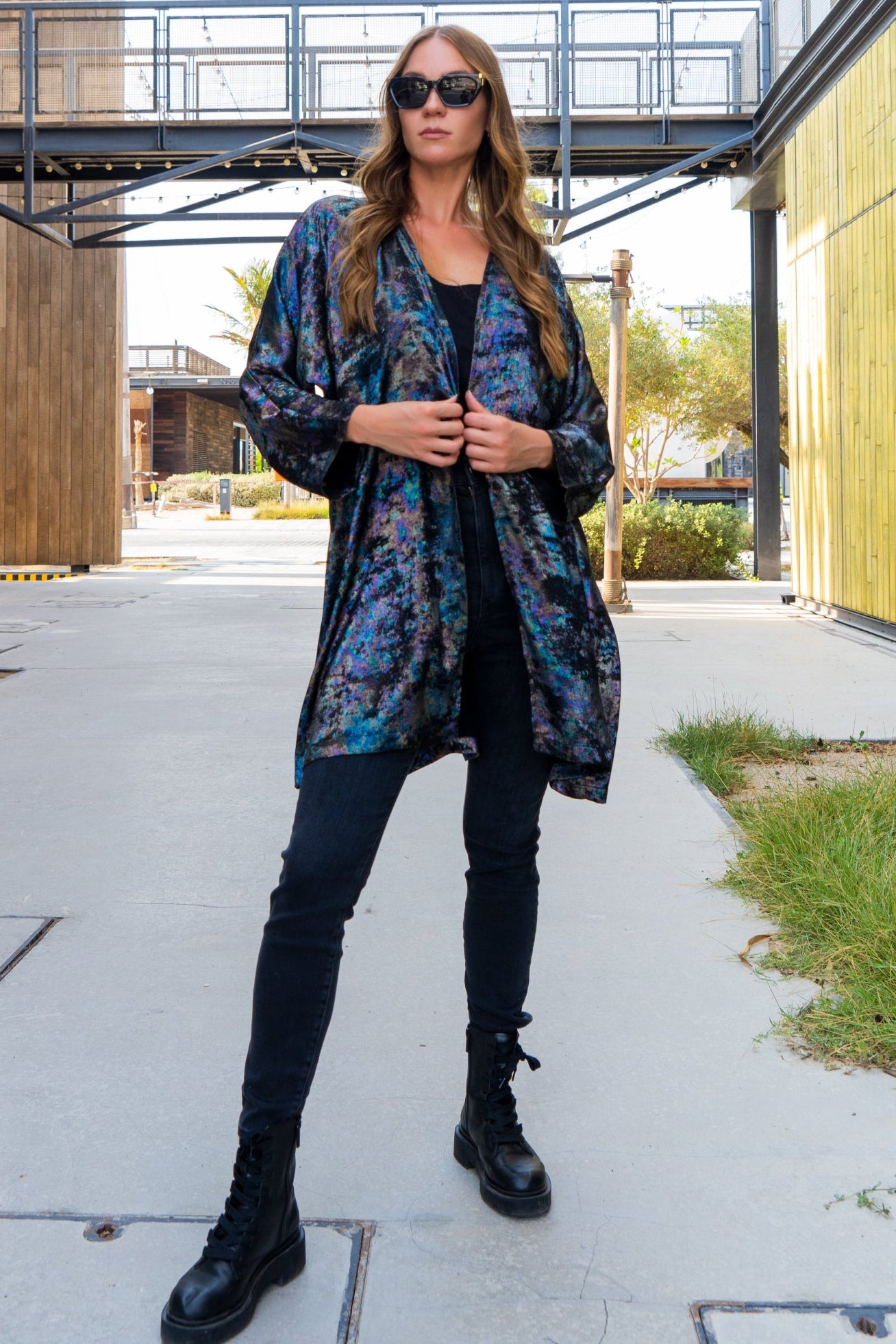 Shadow Of Sequin Shimmer Rainbow Black Short Kimono