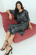 Shadow of Sequin Shimmer Black Long Kaftan with Side Slit Dress