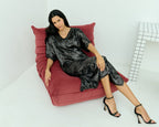 Shadow of Sequin Shimmer Black Long Kaftan with Side Slit Dress