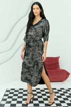 Shadow of Sequin Shimmer Black Long Kaftan with Side Slit Dress