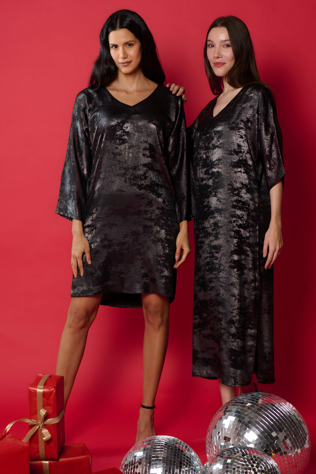 Shadow of Sequin Shimmer Black Long Kaftan with Side Slit Dress