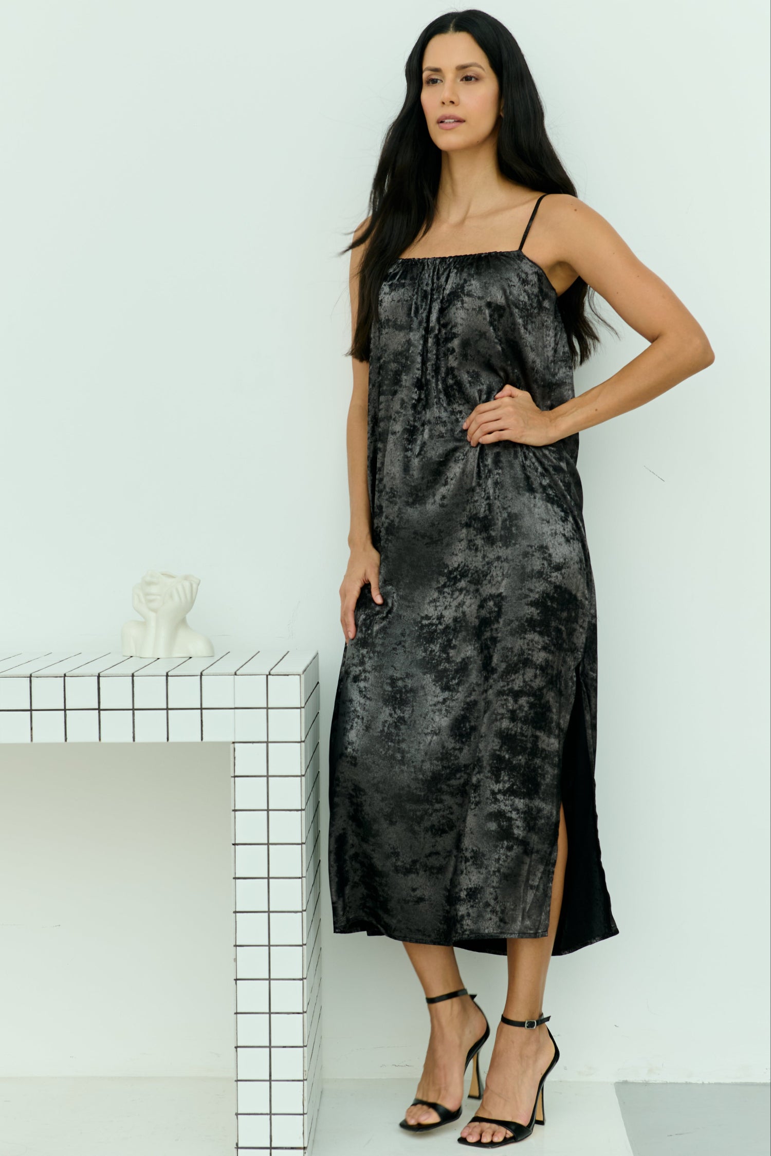 Shadow of Sequin Shimmer Black Maxi Dress