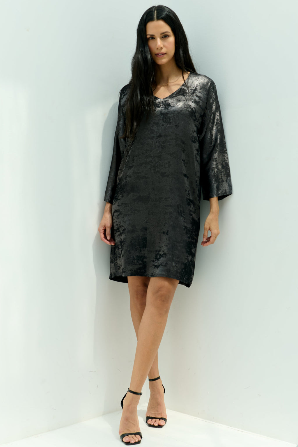 Shadow of Sequin Shimmer Black Short Kaftan Dress
