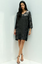 Shadow of Sequin Shimmer Black Short Kaftan Dress