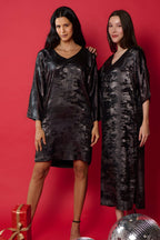 Shadow of Sequin Shimmer Black Short Kaftan Dress