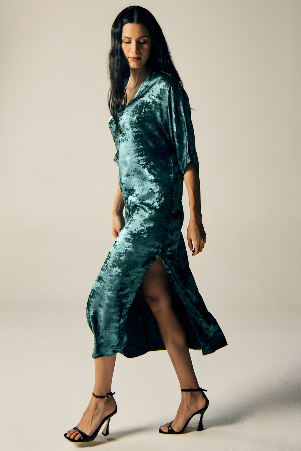 Shadow of Sequin Shimmer Blue Long Kaftan with Side Slit