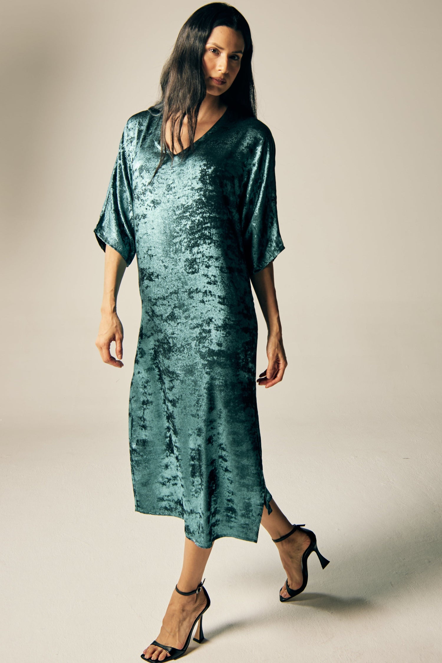 kaftan dress with side slit Shadow Of Sequin Shimmer Long Kaftan Dress With Side Slit