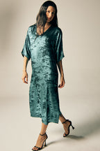 Shadow of Sequin Shimmer Blue Long Kaftan with Side Slit