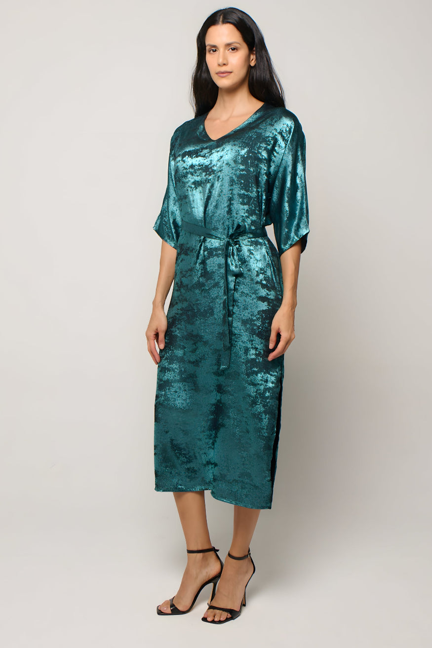 Shadow of Sequin Shimmer Blue Long Kaftan with Side Slit