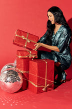 Shadow of Sequin Shimmer Blue Long Kaftan with Side Slit