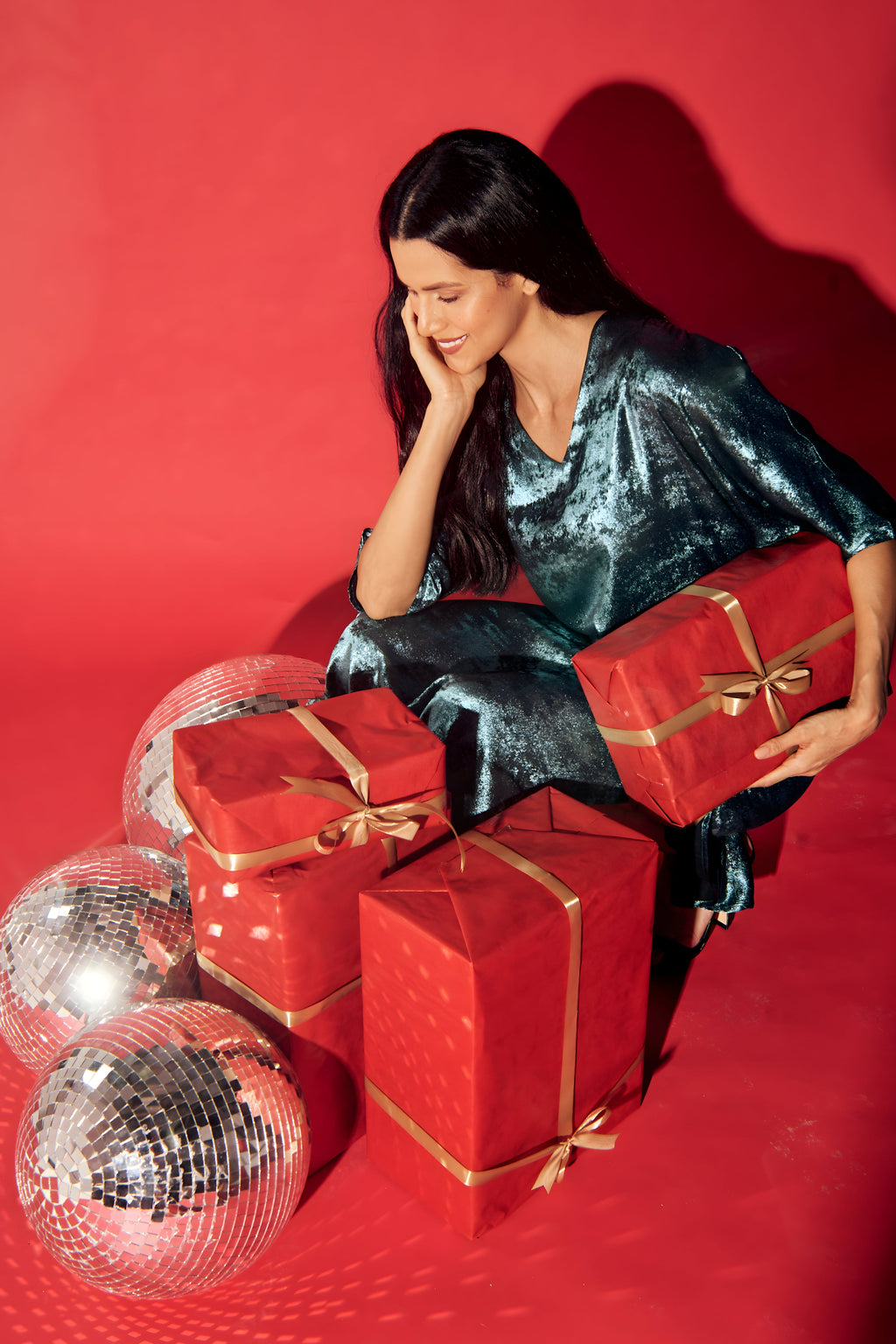 Shadow of Sequin Shimmer Blue Long Kaftan with Side Slit