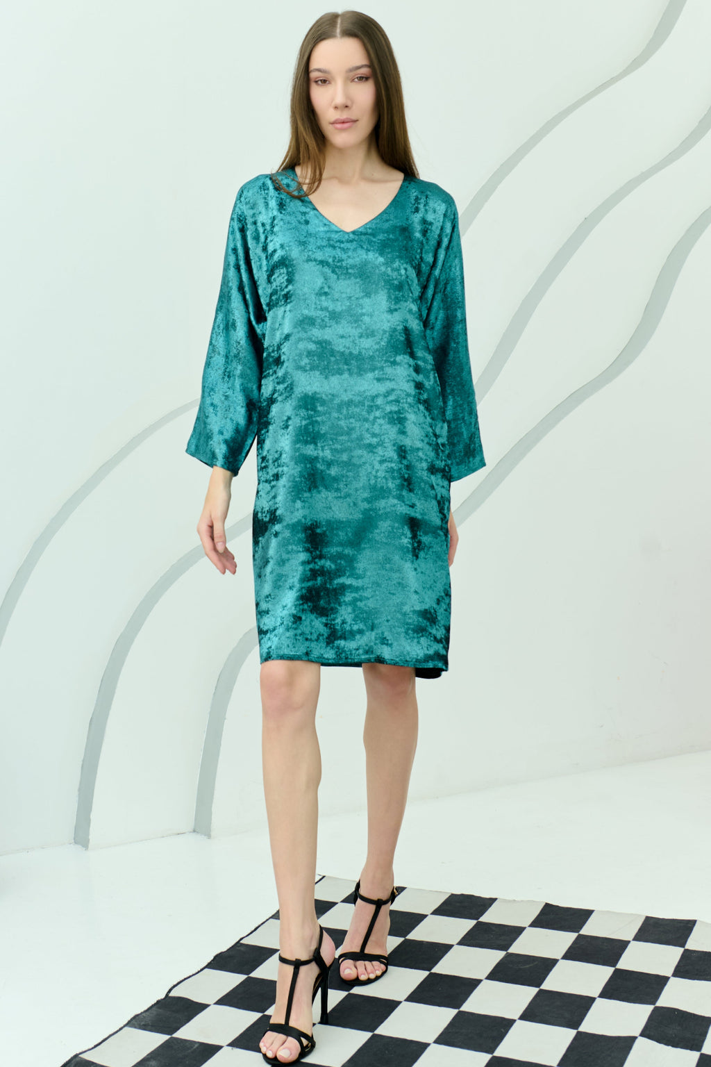 Shadow of Sequin Shimmer Blue Short Kaftan Dress