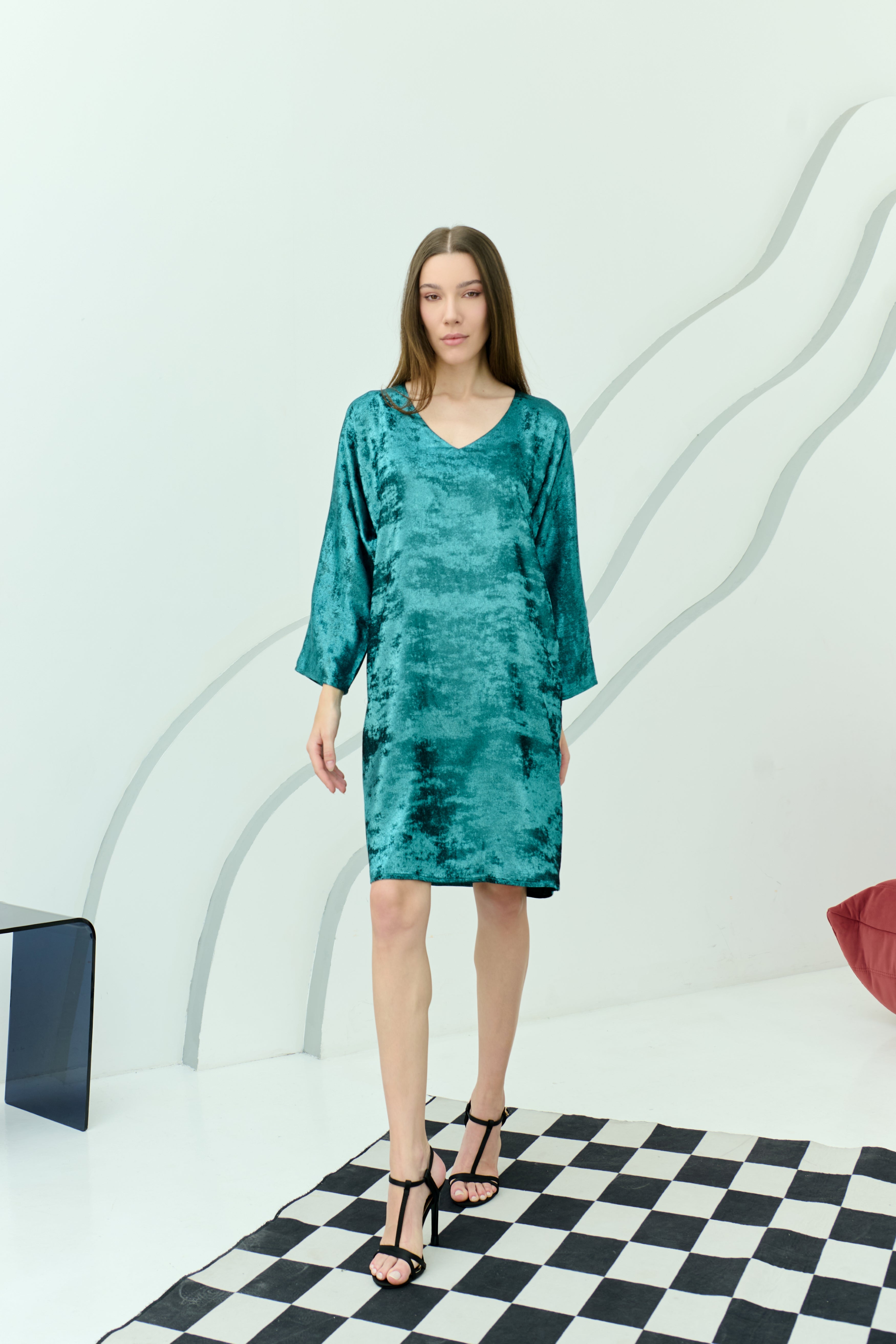 Shadow of Sequin Shimmer Blue Short Kaftan Dress