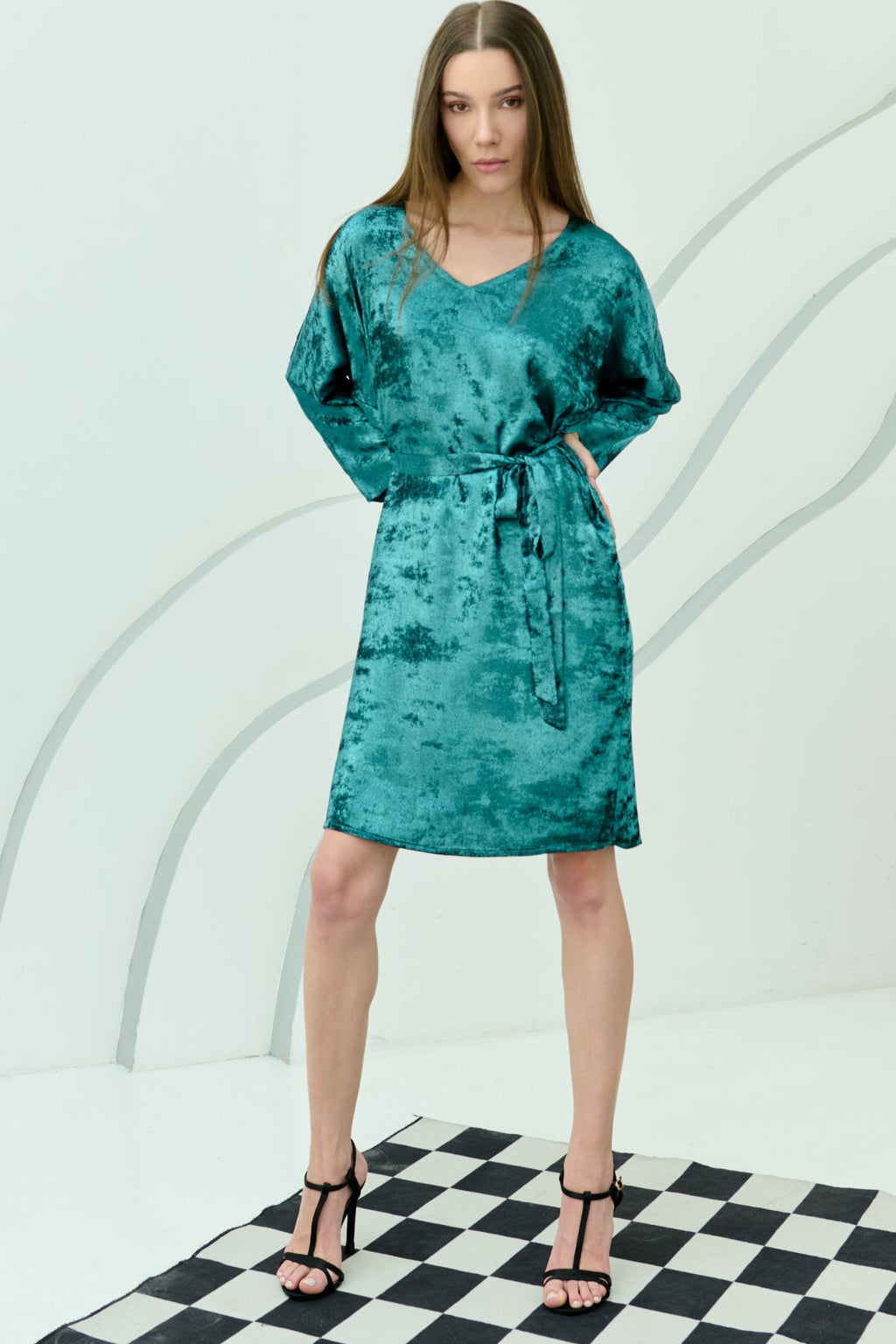 Shadow of Sequin Shimmer Blue Short Kaftan Dress