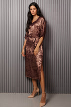 Shadow of Sequin Shimmer French Beige Long Kaftan with Side Slit