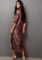 Shadow of Sequin Shimmer French Beige Long Kaftan with Side Slit