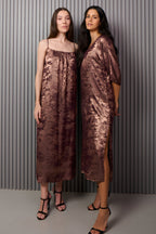 Shadow of Sequin Shimmer French Beige Long Kaftan with Side Slit