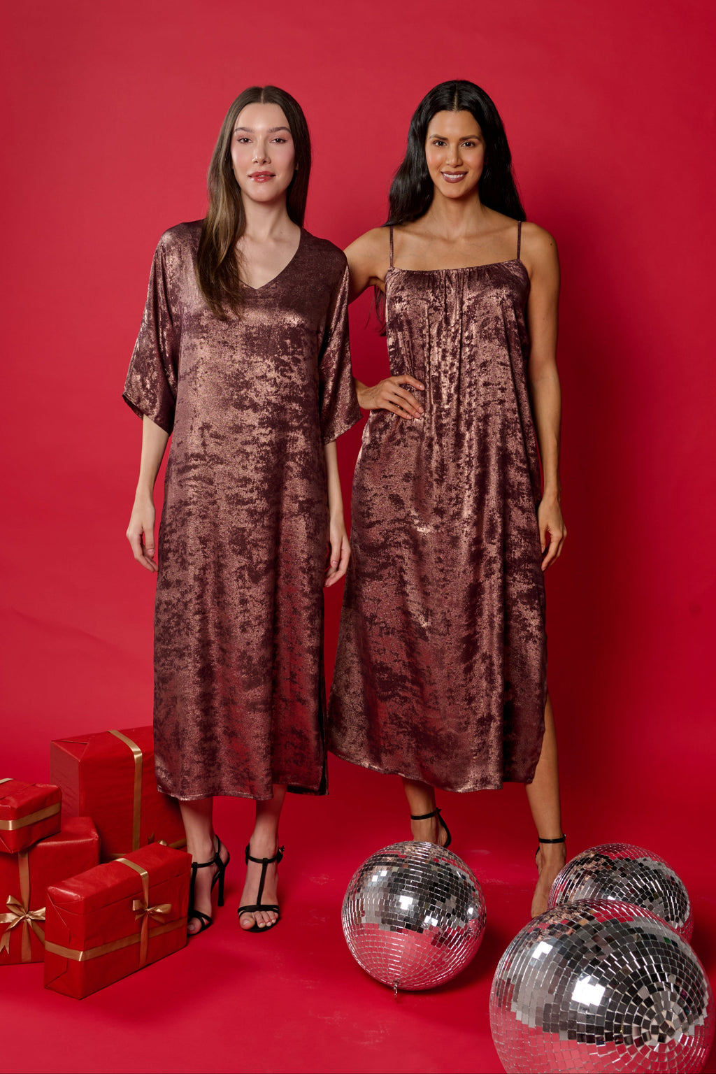 Shadow of Sequin Shimmer French Beige Long Kaftan with Side Slit