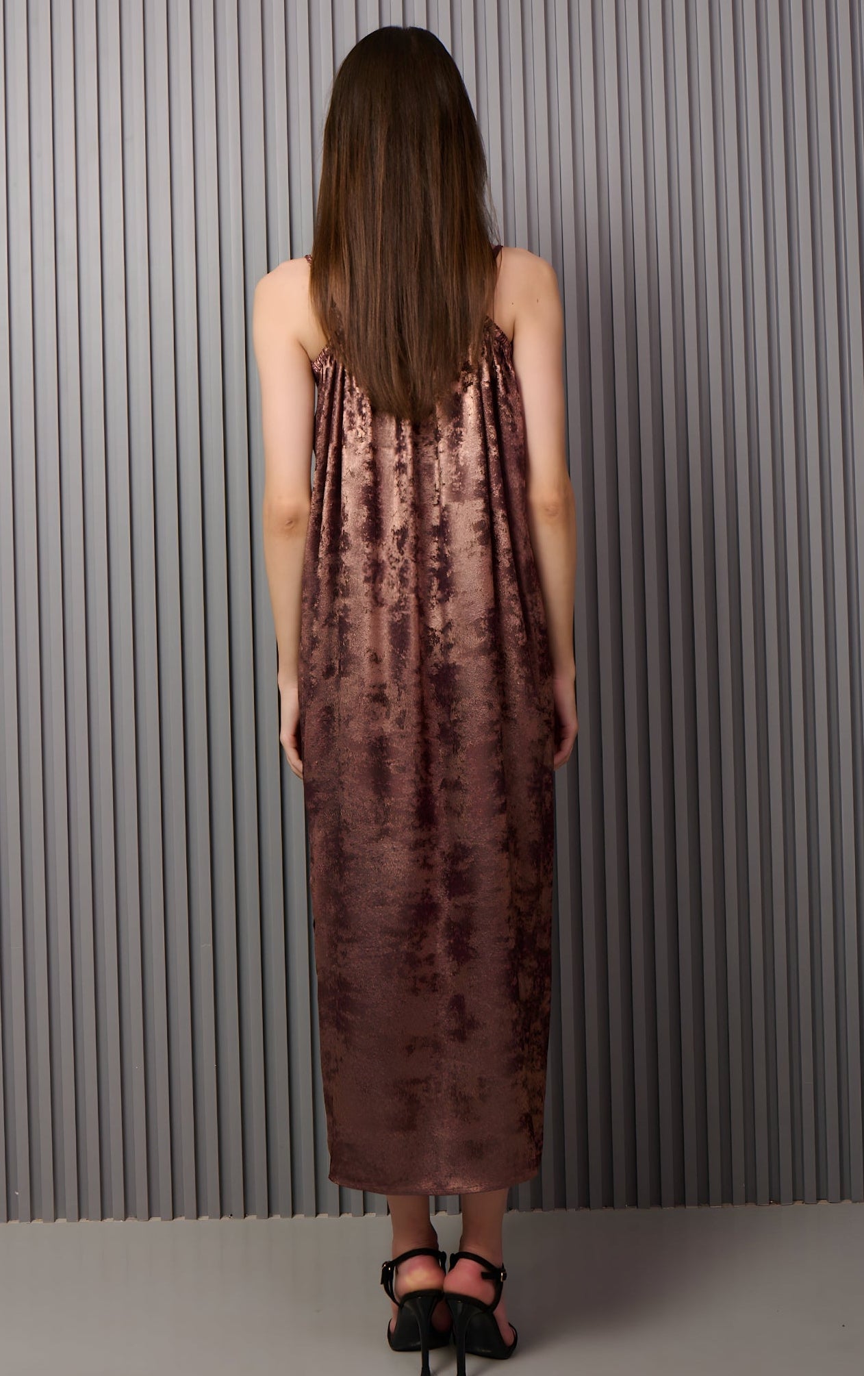 fitted lace wedding dress Kaelia Tiered Halter Maxi Dress Sparkle Brown main image 0