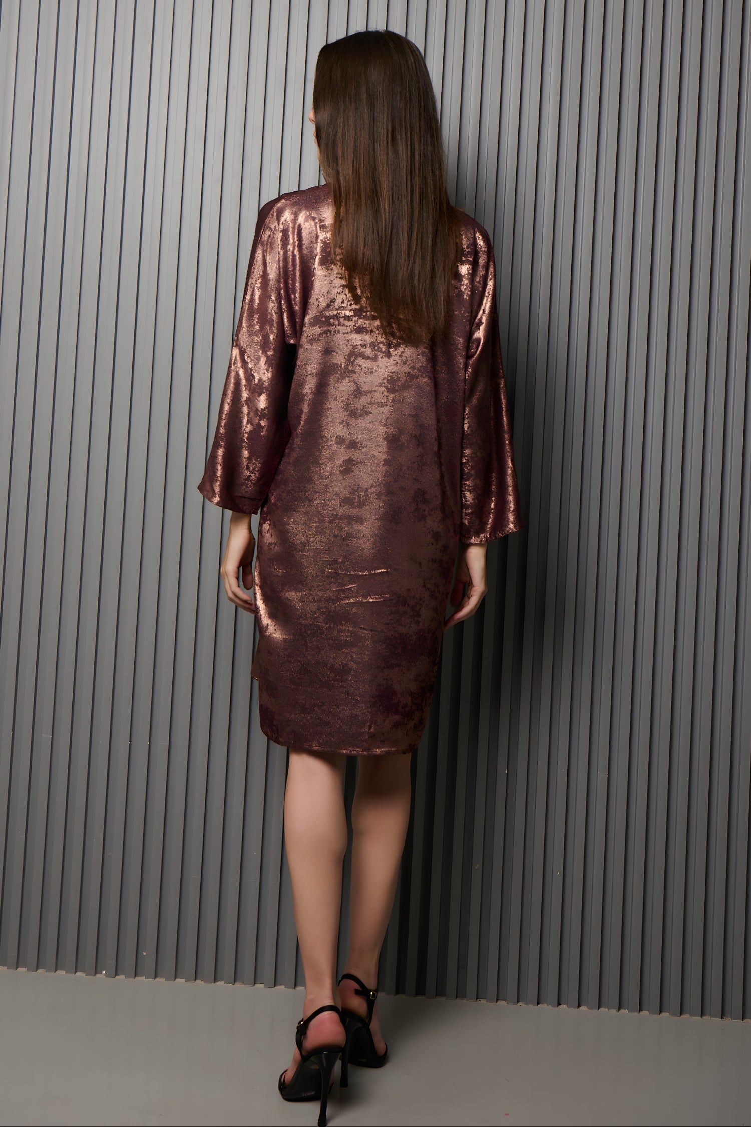 Shadow of Sequin Shimmer French Beige Short Kaftan Dress