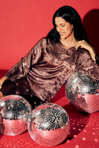 Shadow of Sequin Shimmer French Beige Short Kaftan Dress