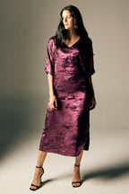 Shadow of Sequin Shimmer Magenta Purple Long Kaftan with Side Slit