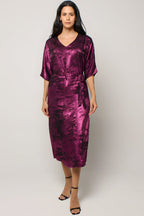 Shadow of Sequin Shimmer Magenta Purple Long Kaftan with Side Slit