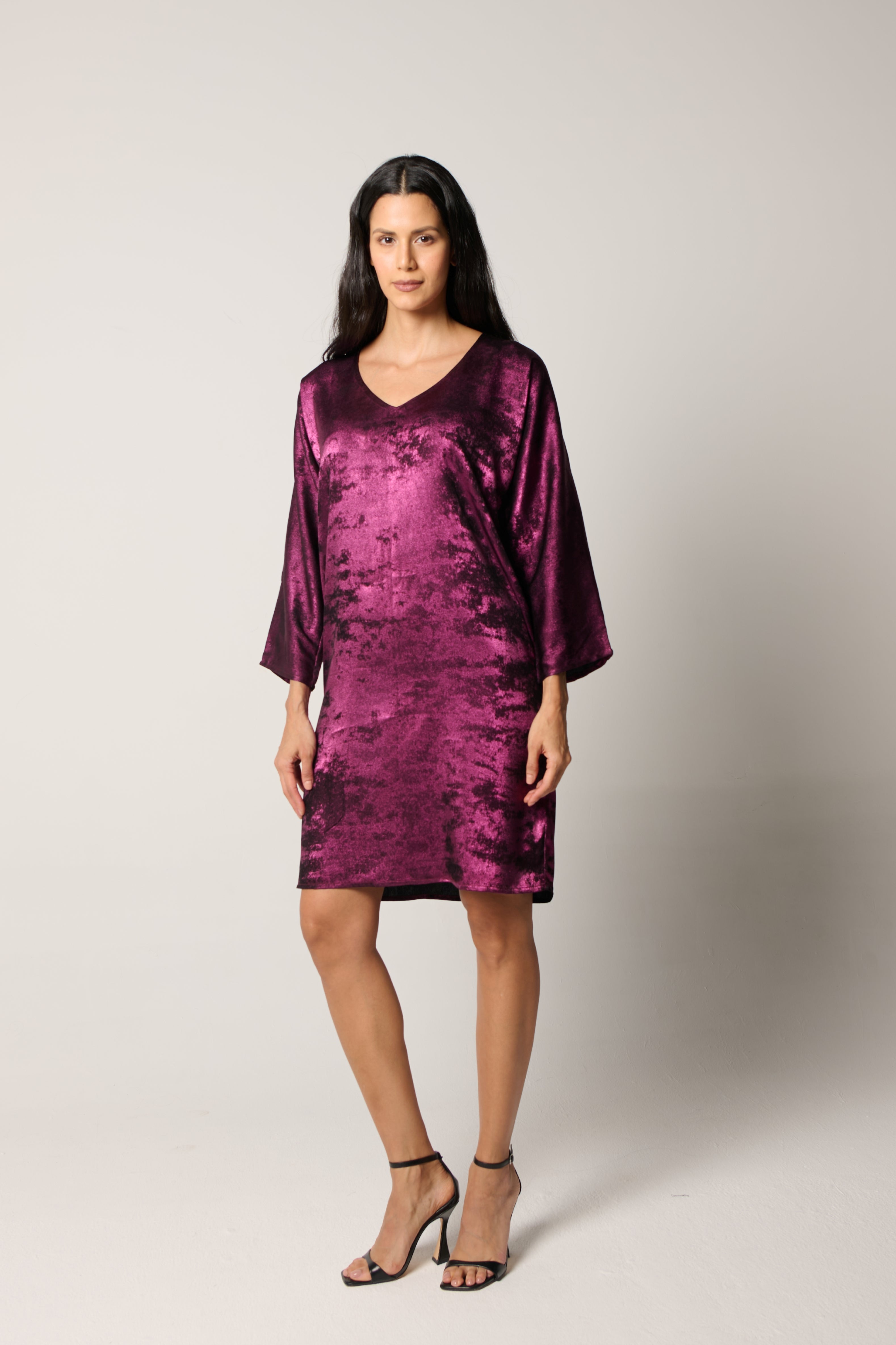 Shadow of Sequin Shimmer Magenta Purple Short Kaftan Dress