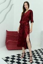 Shadow of Sequin Shimmer Red Long Kaftan with Side Slit