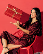 Shadow of Sequin Shimmer Red Long Kaftan with Side Slit