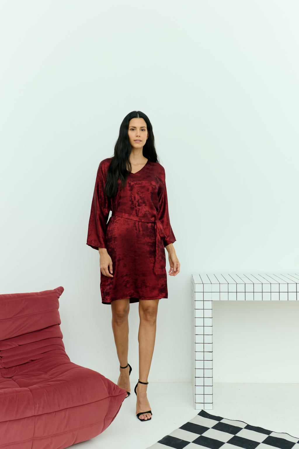 Shadow of Sequin Shimmer Red Short Kaftan Dress