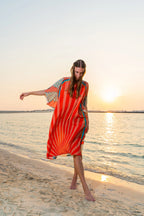 Shore Retro Print Multicolor Short Kaftan Dress