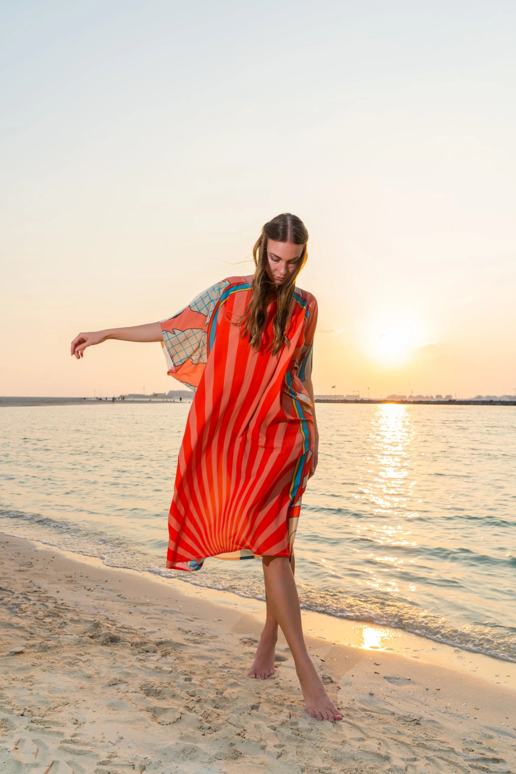 Shore Retro Print Multicolor Short Kaftan Dress