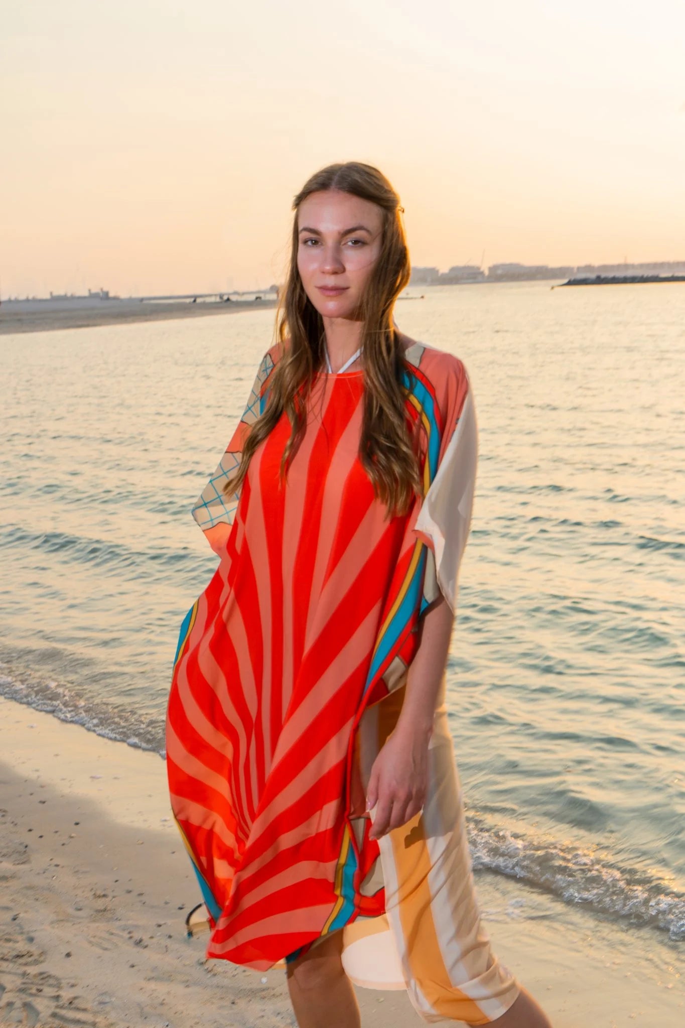 Shore Retro Print Multicolor Short Kaftan Dress