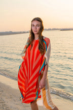 Shore Retro Print Multicolor Short Kaftan Dress