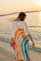 Shore Retro Print Multicolor Short Kaftan Dress