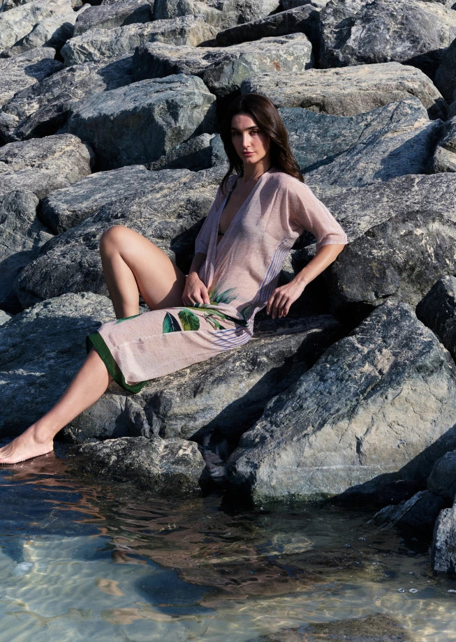 The Breeze Short Sleeves Sheer Long Kimono