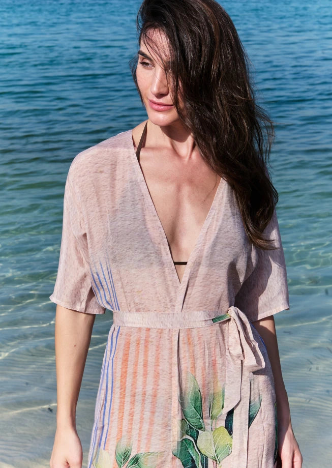 The Breeze Short Sleeves Sheer Long Kimono